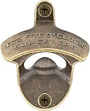 HAIICEN Wall Mount Beer Opener Screw In, IT'S FIVE O'CLOCK SOMEWHERE Antique Bronze Bottle Cap Opener Table Mounted for Gifts