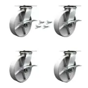 8 Inch Semi Steel Caster Set with Ball Bearings and Brakes/Swivel Locks SCC