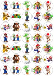 35 x Super Mario Edible Cupcake Toppers Image Birthday Party Decoration (a)