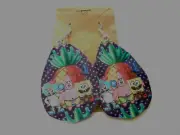 SPONGE BOB & FRIENDS FAUX LEATHER HOOK STYLE EARRINGS HANDMADE (NEW)