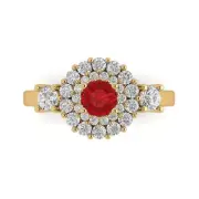 1.1 ct Round Double Halo Tourmaline Statement Engagement Ring 14k Yellow Gold