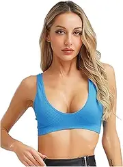 [Loodgao] Womens Sports Bras 1/4 Cups Yoga Bra Ribbed Stretchy Pad-Free Wireless Ribbed Crop Tank Tops