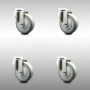 4 Inch 316SS Gray Polyurethane Wheel Swivel Bolt Hole Caster Set Service Caster