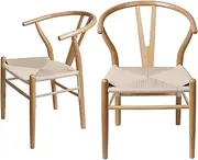 [Levede] Wooden Wishbone Dining Chairs, Set of 2 Reading Seating with Breathable Rattan Seat, Casual Cafe Chairs for Indoor Outdoor, Home Furniture for Dining Room, Living Room, Courtyard, Camping (Oak)