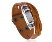 Brown Genuine Leather Belt Bracelet Cuff Wristband Bangle