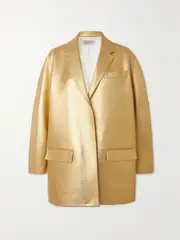 [Valentino Garavani] Valentino Garavani - Oversized Metallic Coated Wool And Cashmere-blend Blazer - Gold - IT36 IT 36 Gold