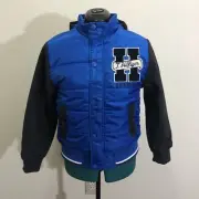 Tommy Hilfiger Boys Hooded Jacket Blue Size M(12/14) Puffer Varsity Wool Sleeves