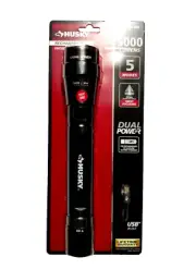(2) pack Husky Flashlight 5000 Lumens Dual Power LED Rechargeable Batteries