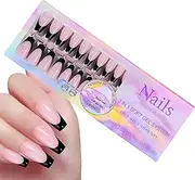 Wrohto - Long Square Press Nails, Black Tips French Nails, Labor-Saving Nail Decorations, Party Press Nails, Dating Press Nails, Daily Life Press Nails, School Press Nails
