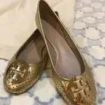 全新正品- TORY BURCH 金色洞洞平底娃娃鞋