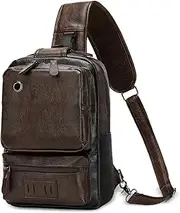 [SUIKIHUM] Vintage PU Leather Sling Backpack for Men, Crossbody Bag, Adjustable Shoulder Strap, Compact Backpack for Travel, Daily Use, and Gift, Dark Brown, Normal, Casual