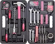 Cartman 148Piece Tool Set General Household Hand Tool Kit with Plastic Toolbox Storage Case Pink