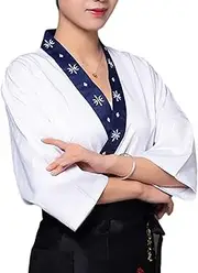 [KGVSLIXYT] Sushi Chef Coat, Unisex Sushi Chef Jacket Japanese Kimono Collar Cotton Chef Uniform Multicolor S-XL(White,XL-XLarge)