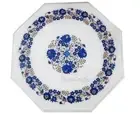 White Marble Coffee Table Top Natural Gemstone Inlay Work Balcony Side Table