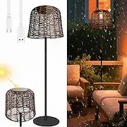 Solar Outdoor Floor Lamp, Solar Rattan Floor Lamp with Metal Pole and Base, Cordless Floor Lamp, Solar Charge & USB-C Charge, Mood Lighting, Landscape Decor, Outdoor Lamps for Patio Waterproof