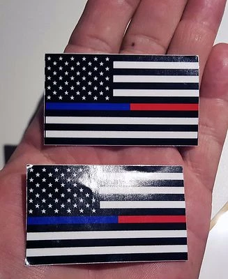 2 MINI Thin Blue & Red Line FireFighter Police respect flag Vinyl Decal Sticker