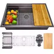 AKDY Undermount 32''x18'' Gunmetal Black Single Bowl Workstation Kitchen Sink
