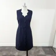 NEW Ted Baker London Rubeyed Scallop Edge Shift Dress Navy 2/6 preppy Business