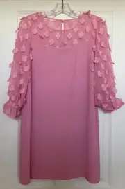 NWT CeCe Women Pink Shift Mini Dress Size M Clover Clip 3/4 Sleeve Sheer Bodice