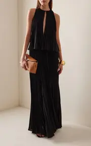 [Brandon Maxwell] The Hallett Pleated Georgette Maxi Dress