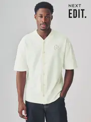 Ecru EDIT Baseball Style Button Through T-Shirt (AR8694) | $51