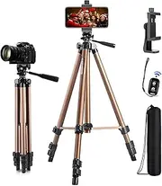 Phone Tripod,51in Adustable Video Recording Camera Tripod Stand with Cellphone Rotation Mount Holder and Bluetooth Remote Compatible with iPhone/Android/DSLR Camera/Action Camera - Champagne