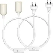 2PCS E27 Cable Cord with Switch, 1.8M E27 Light Bulb Lamp Socket to AU AC Plug Power Cord, Extension Hanging Lantern Cord Cable, 1000W Max, for Kitchen Bedroom Plant Growth Light - White