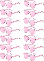 [LUCKYCHRIS] 14 Pairs Heart Sunglasses for Women Transparent Heart Shaped Sunglasses Bulk Fun Sunglasses Pack for Party Favor