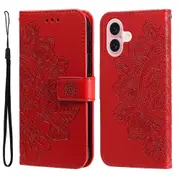 For iPhone 16 Case, PU Leather Mandala Cover, Red
