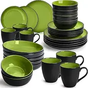[MIAMIO] Dishware Set/Stoneware Dinnerware Set – Including Plates, Bowls and Mugs – Microwave & Dishwasher Safe – Le Papillon Collection (Green, 30 Pieces)