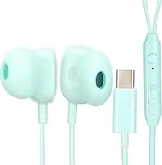 Annadue USB C Headphones, Type C Headphones with Cable, Noise Cancelling Headphones with Microphone and Volume Control for Headphones with Type C Interface (Turquoise)
