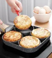 4 Holes Egg Fry Pan Pancake Egg Burger Pan With Fake Wooden Handle new