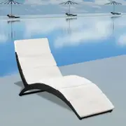 Folding Sun Lounger with Cushion Poly Rattan Black