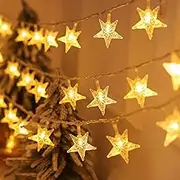 Fairy Lights,10M 80LEDs Star String Lights Battery Operated - H HOME-MART Star Fairy String Lights, Waterproof for Indoor Bedroom Tent Loft Bed Patio Party Christmas Lights, Warm White