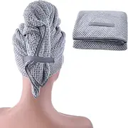 WKJHO Large Hair Towel Wrap for Women Bath Towel,Plush Absorbent Microfiber Hair Towels with Elastic Strap,Super Soft Hair Drying Towel,Quick Dry Hair Turban for Thick Hair