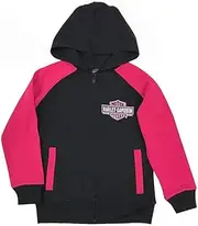 [HARLEY-DAVIDSON] Little Girls' Glittery B&S Knit Zipper Hoodie, Black & Pink (4), Black, 4 Years