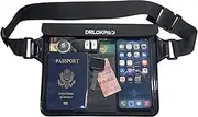 [DRLOKPAK] Waterproof Waist Pouch Fanny Pack Bum Bag Hip Pouch for Swim Surf Sail Snorkel Kayak Beach Pool to protect Wallet Passport Phone watch eReader mini tablet Dry, Black, Large(25*20cm), Dry