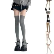 Women Student Over Knee Stockings Slouch Top Knitted Thigh High Long Boot Socks