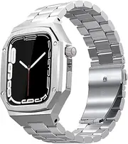 [EKSIL] Metal Strap For Apple Watch Band 45mm 44mm Stainless Steel Protective Case+Strap All-in-one kit For iWatch 8 7 6 5 4 SE 45mm 44mm