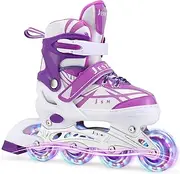 Girls Inline Skates 4 Adjustable Sizes with Lighting Wheels, 4 Wheels Skates for Girls Beginners Outdoor Indoor