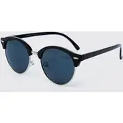 Mens Black Retro Round Sunglasses