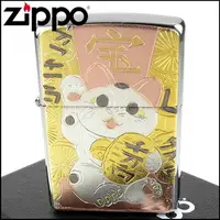 在飛比找PChome24h購物優惠-【ZIPPO】日系~傳統藝術-招財貓圖案電鑄板貼片加工打火機