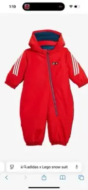 Adidas X Lego Winter Snowsuit Size 9 Months Warm Red Hooded Zip Up Baby