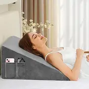 Grey Bed Wedge Pillow for Sleeping, Triangle Pillow Wedge for Acid Reflux, Gerd, Post Surgery, Back Pain Relief, Neck Pain, Soft Memory Foam Top, 61 * 61 * 25.5cm
