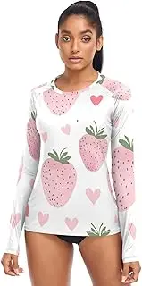 [RPLIFE] Womens Cute Squirrel Rash Guard Surf Long Sleeve Swimsuit, Pink Strawberries, L