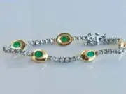 8.40Ct Oval Cut Simulated Emerald Tennis Bracelet 925 Silver Gold Plated