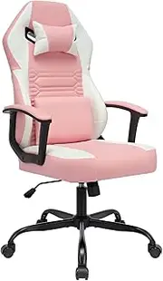 WOTSTA Gaming Chair, High Back Home Office Desk Chair, Video Game Chairs with Lumbar Support, Height Adjustable Comfy Rocking Gaming Chair for Adults,Teens,Kids(PinkWhite)