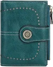 [ALDNHD] Women's Leather Wallet Retro RFID Blocking Short Style Zipper Buckle Coin Purse,B