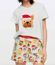NEW PETER ALEXANDER SANTA DOGGY PJ SET TOP & SHORTS MEDIUM RRP$109.90 XMAS DOGS