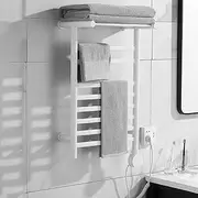 Towel Warmer Rack, Heated Towel Rail Warmer Rack with Intelligent Digital Display, Built-in Smart Timer, 104℉-149℉, 6 Bars with Top Shelf, Wall Mounted for Bathroom, White